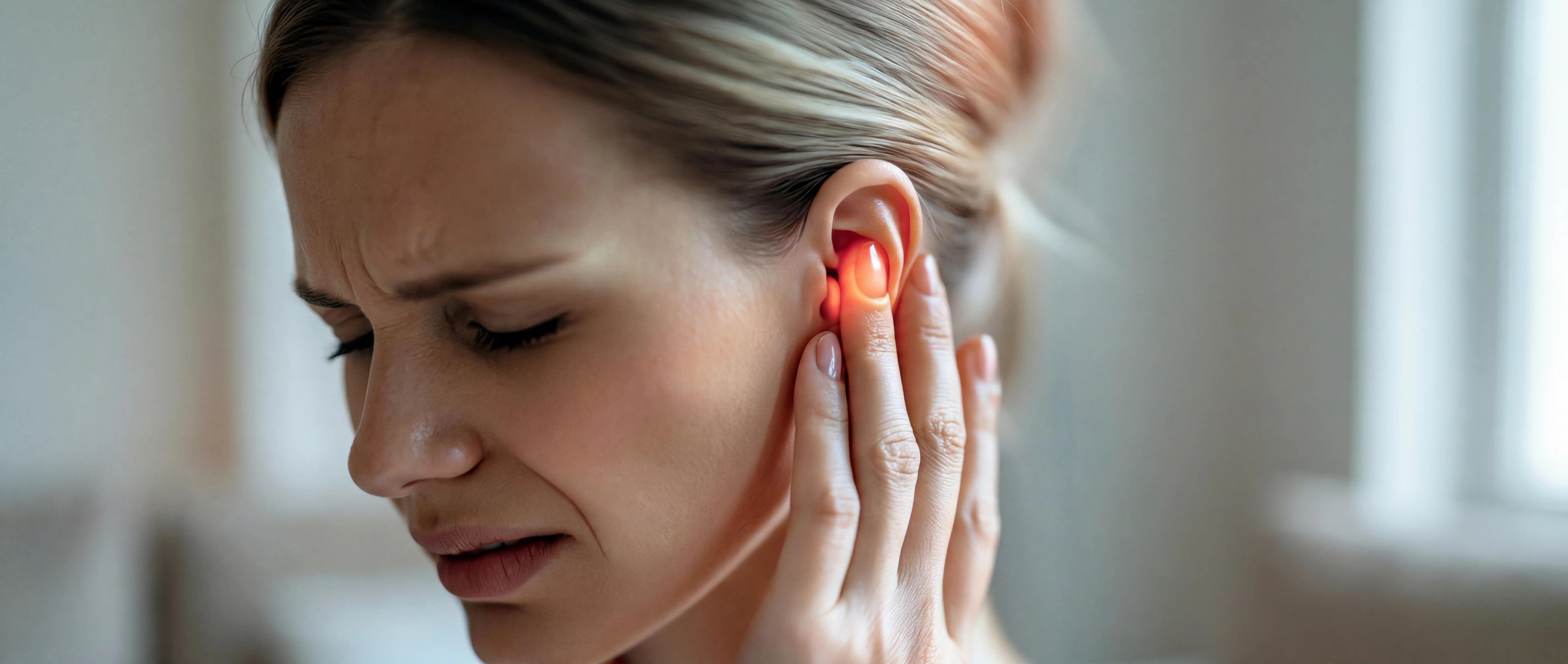 Illustration médicale de l’oreille humaine montrant l’otospongiose : l’étrier apparaît épaissi et bloqué, empêchant la bonne transmission des vibrations sonores vers l’oreille interne.