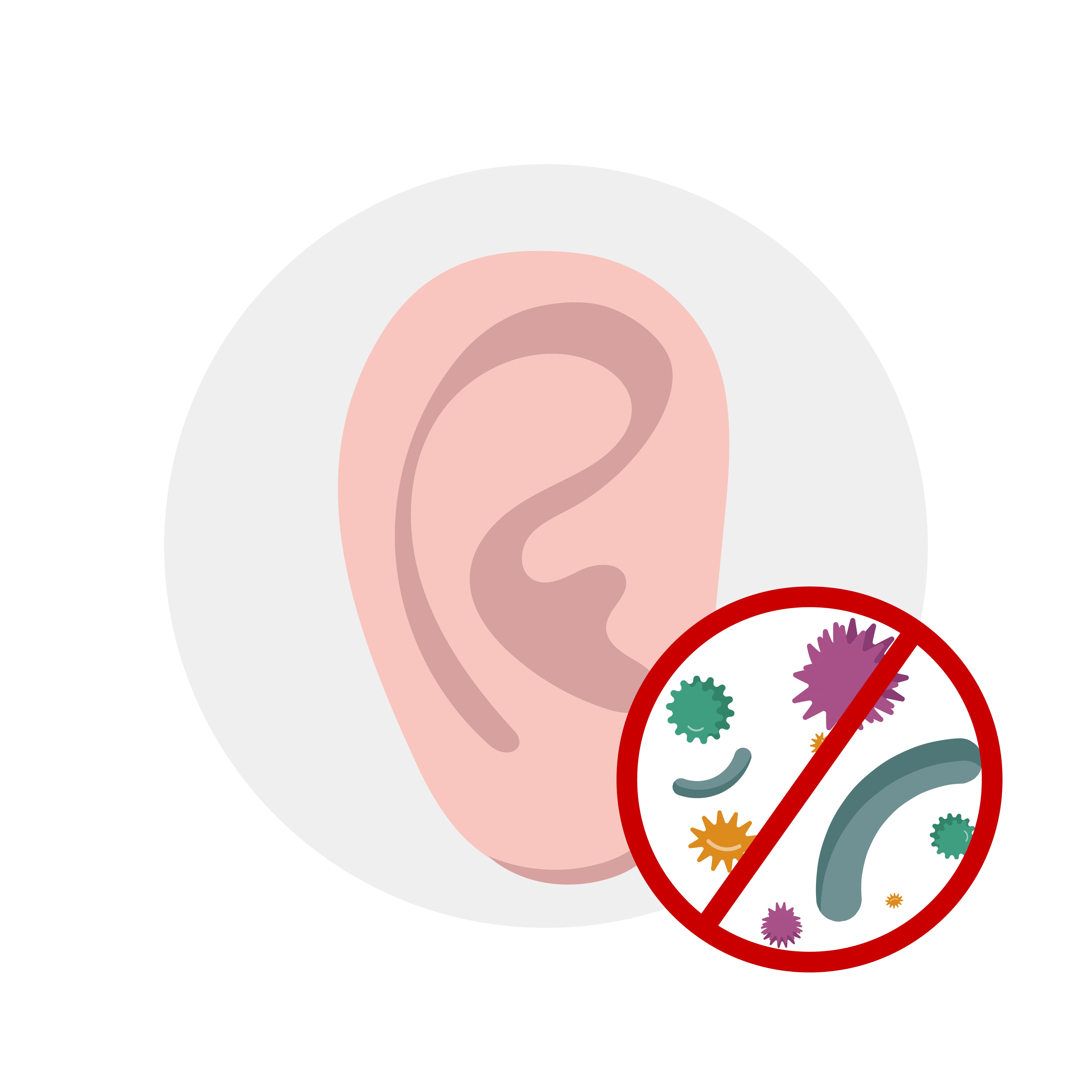 Infographie montrant les principales causes et symptômes d'une otite, avec oreille en surbrillance