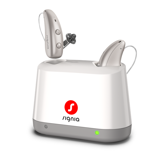 Chargeur fixe Pure 2.0 avec les appareils auditifs Signia MaX